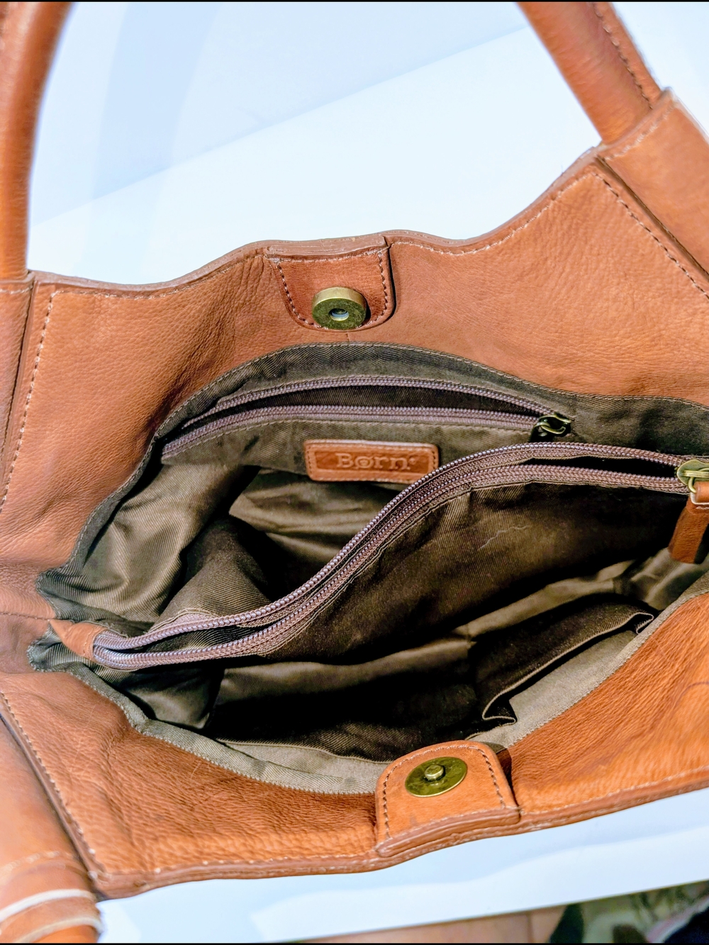 Born Millport Vintage Woven Leather Satchel / Bag, Purse Saddle Brown - Picture 8 of 10